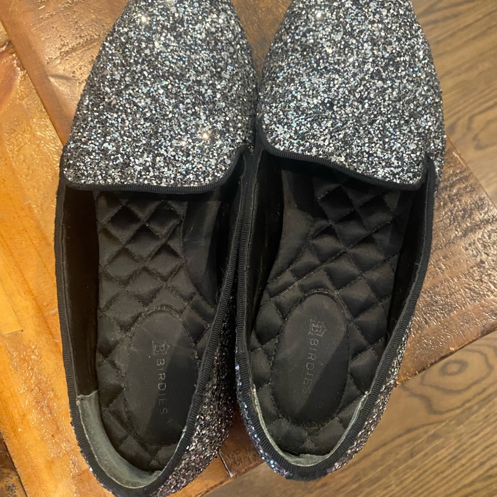 Birdies Silver Flats Sparkle Loafers